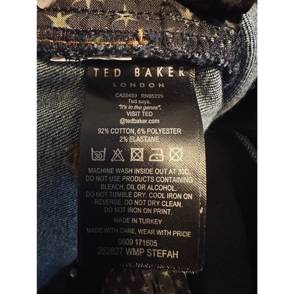 Ted Baker Classic Skinny Dark Wash Jeans Star Printed Cuff - Picture 13 of 13